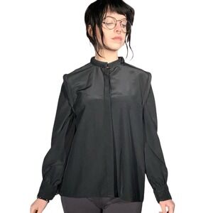 Rino Rossi Vintage Black Blouse Women's Sz Small Puff Collar Dark Academia 80's